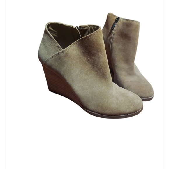 Lucky Brand Ankle Boots 8M Brown Suede Yakeena Side Zip Wedge Boho Festival Y2K - Picture 2 of 8